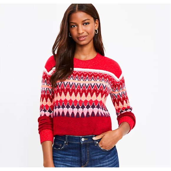 ** NWT LOFT Ruby Rust Red Fair Isle Everyday Sweater - SIZE XL - Picture 4 of 8